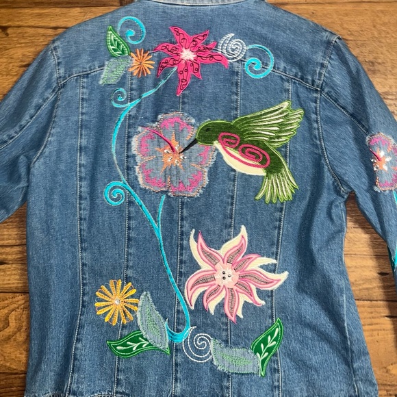 Bleu Bayou • Vintage • Medium • Blue • Denim Jacket • Floral & Hummingbird • New - Picture 5 of 15